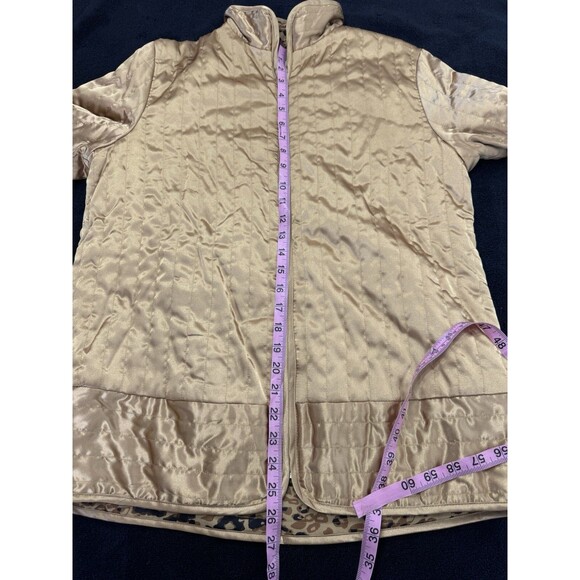 Jaclyn Smith Satin Quilted Coat Jacket Golden Yellow Animal Print Lining size L - Picture 9 of 10